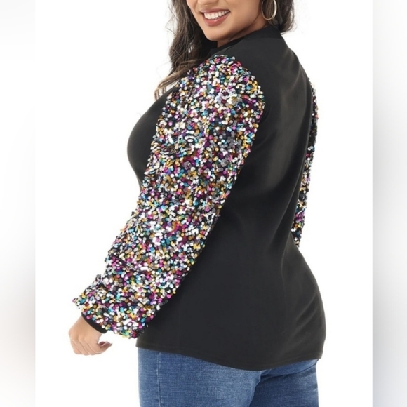 NWT Anna-Kaci Black Top with Rainbow Confetti Sequin Poof Sleeves Size Small - Picture 11 of 13
